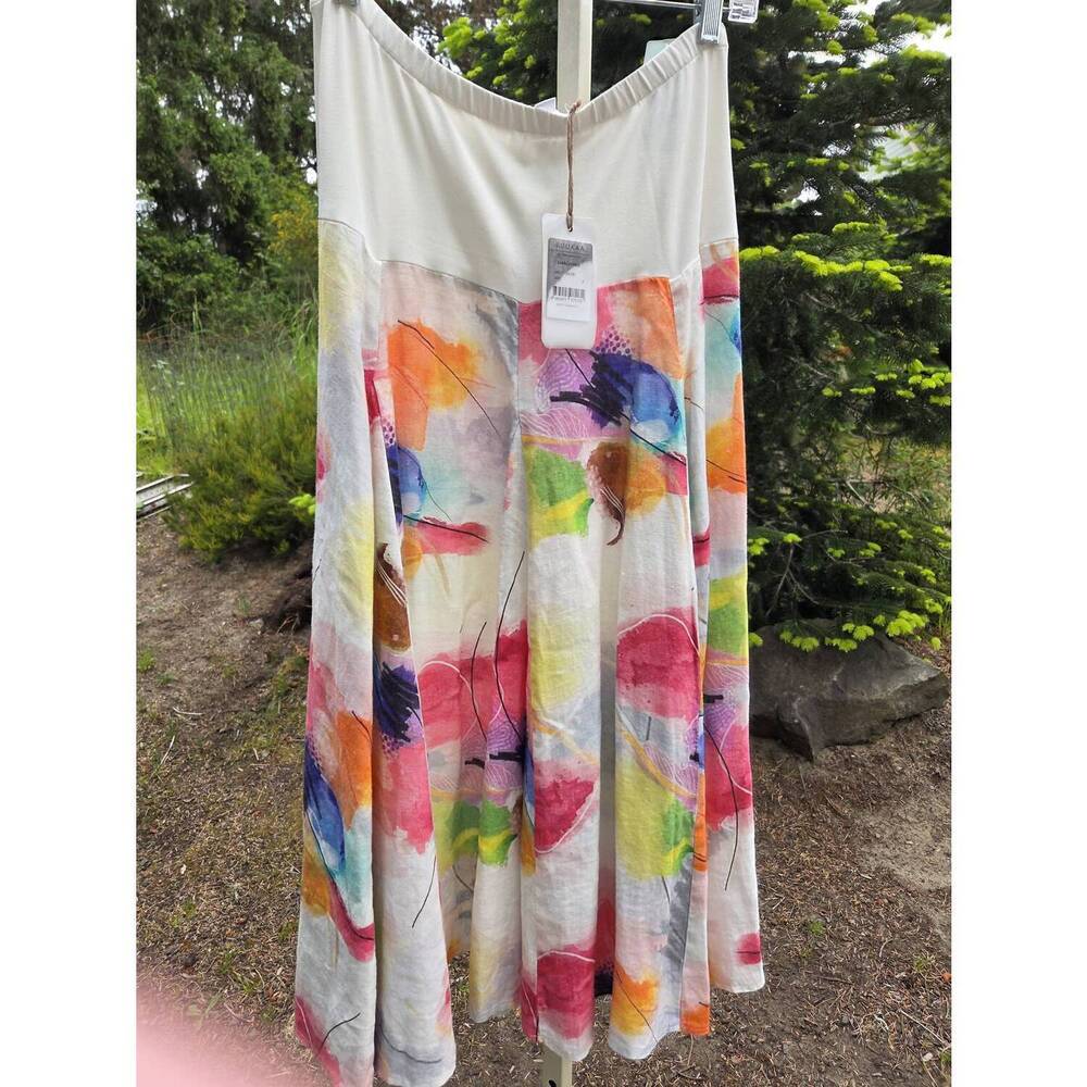 NEW LUUKAA women's flare linen skirt in water color print